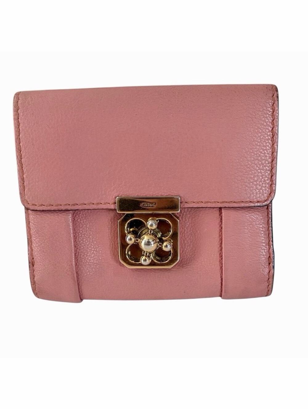 Chloe Elsie Blush Pink Leather Compact Trifold Wallet Turnlock Closure